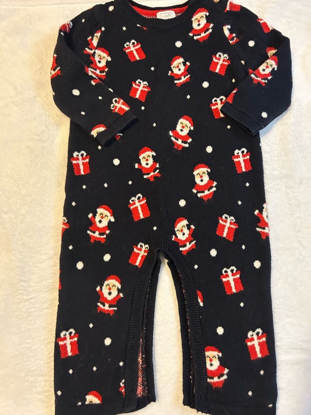 Kids One-Piece Santa & Gifts Holiday Romper - Navy